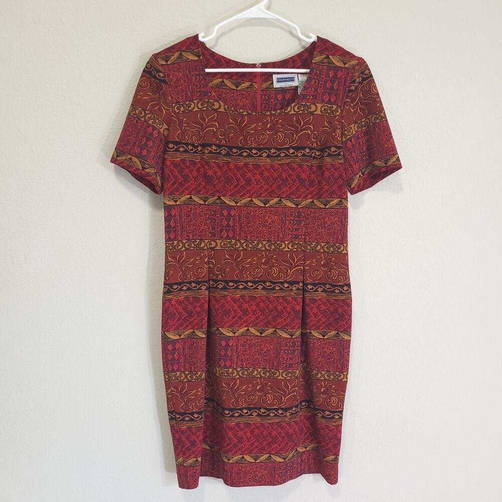 Prophesy Vintage 90s Dress Womens 10 Short Sleeves Knee Length Fall Colors